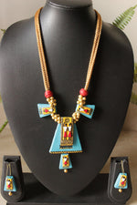 Load image into Gallery viewer, Hand Painted Tribal Motifs Adjustable Length Terracotta Clay Necklace Set
