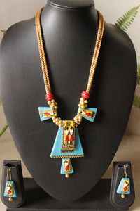 Hand Painted Tribal Motifs Adjustable Length Terracotta Clay Necklace Set