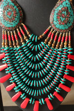 Load image into Gallery viewer, Turquoise &amp; Red Bone Beads Handcrafted Multi-Layer African Tribal Necklace
