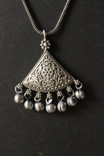 Load image into Gallery viewer, Oxidised Silver Metal Beads Embellished Triangular Chain Necklace
