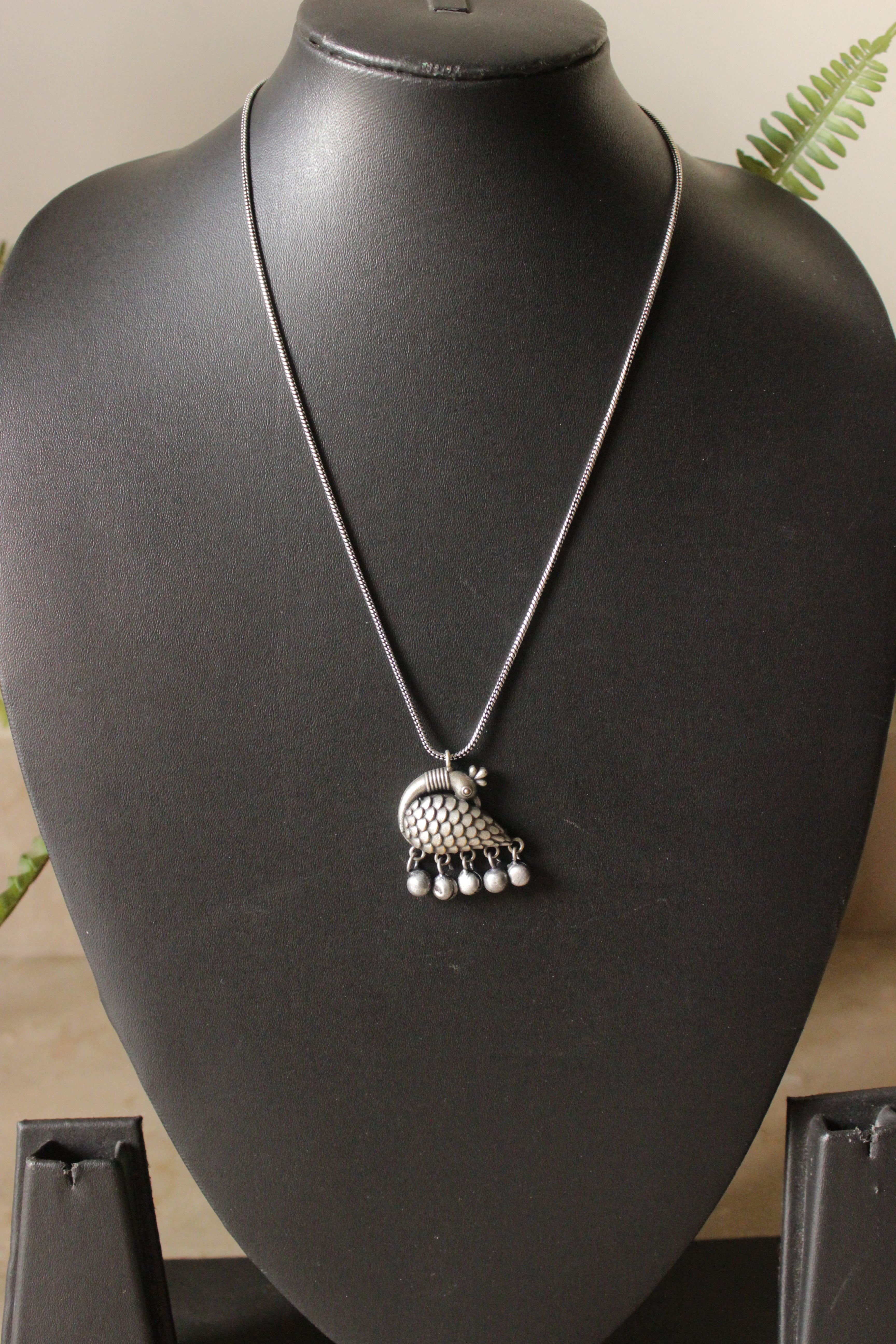 Oxidised Silver Peacock Motif Chain Necklace