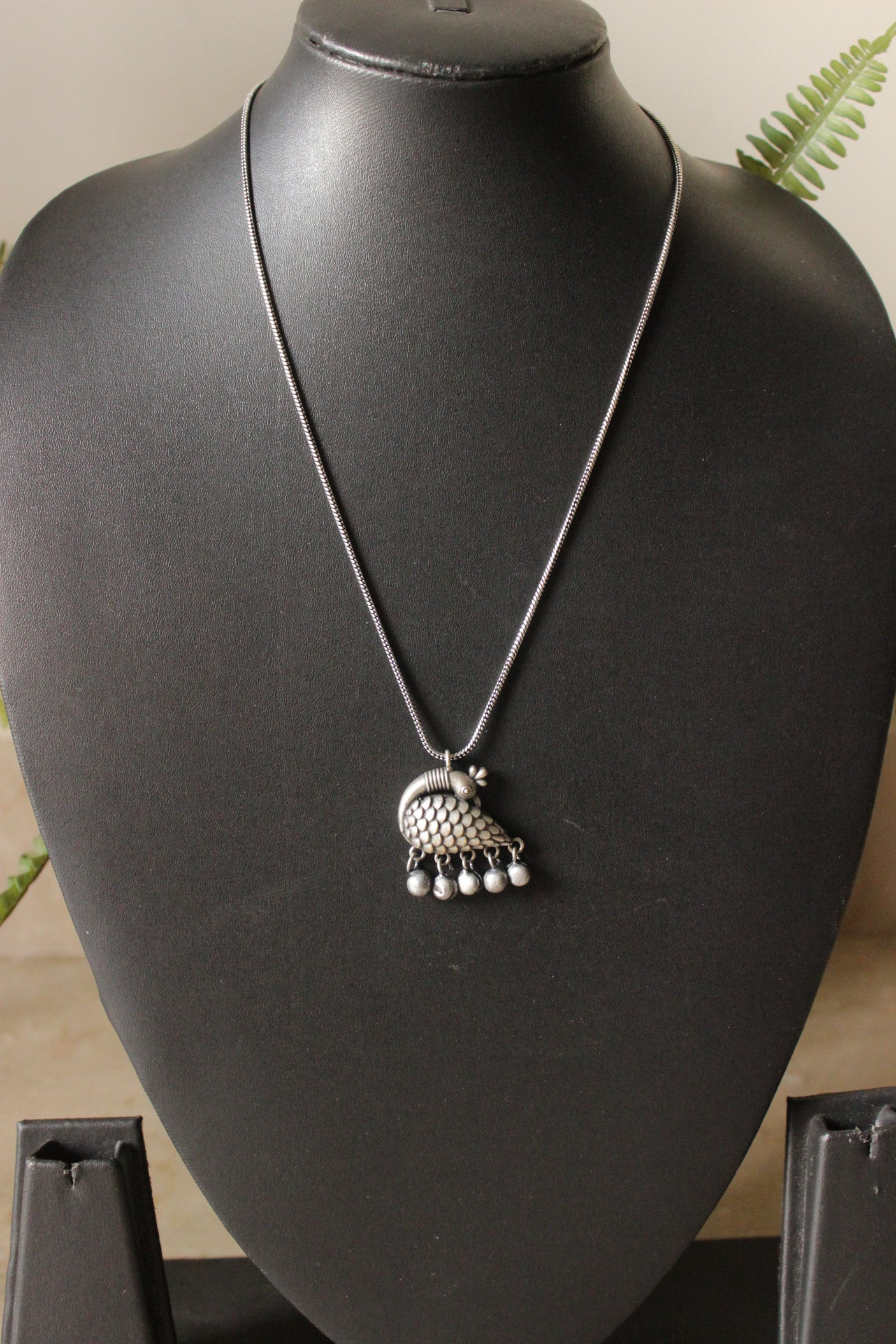 Oxidised Silver Peacock Motif Chain Necklace