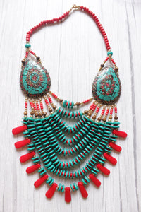 Turquoise & Red Bone Beads Handcrafted Multi-Layer African Tribal Necklace