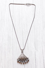 Load image into Gallery viewer, Oxidised Silver Metal Beads Embellished Triangular Chain Necklace
