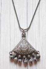Load image into Gallery viewer, Oxidised Silver Metal Beads Embellished Triangular Chain Necklace
