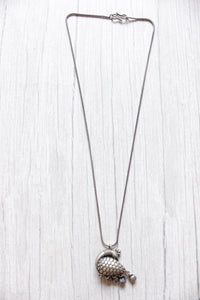Oxidised Silver Peacock Motif Chain Necklace