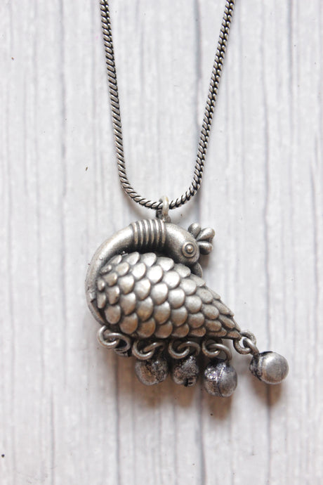 Oxidised Silver Peacock Motif Chain Necklace