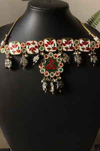 Double Sided Meenakari Work Black Glass Beads and Kundan Stones Choker Necklace Set