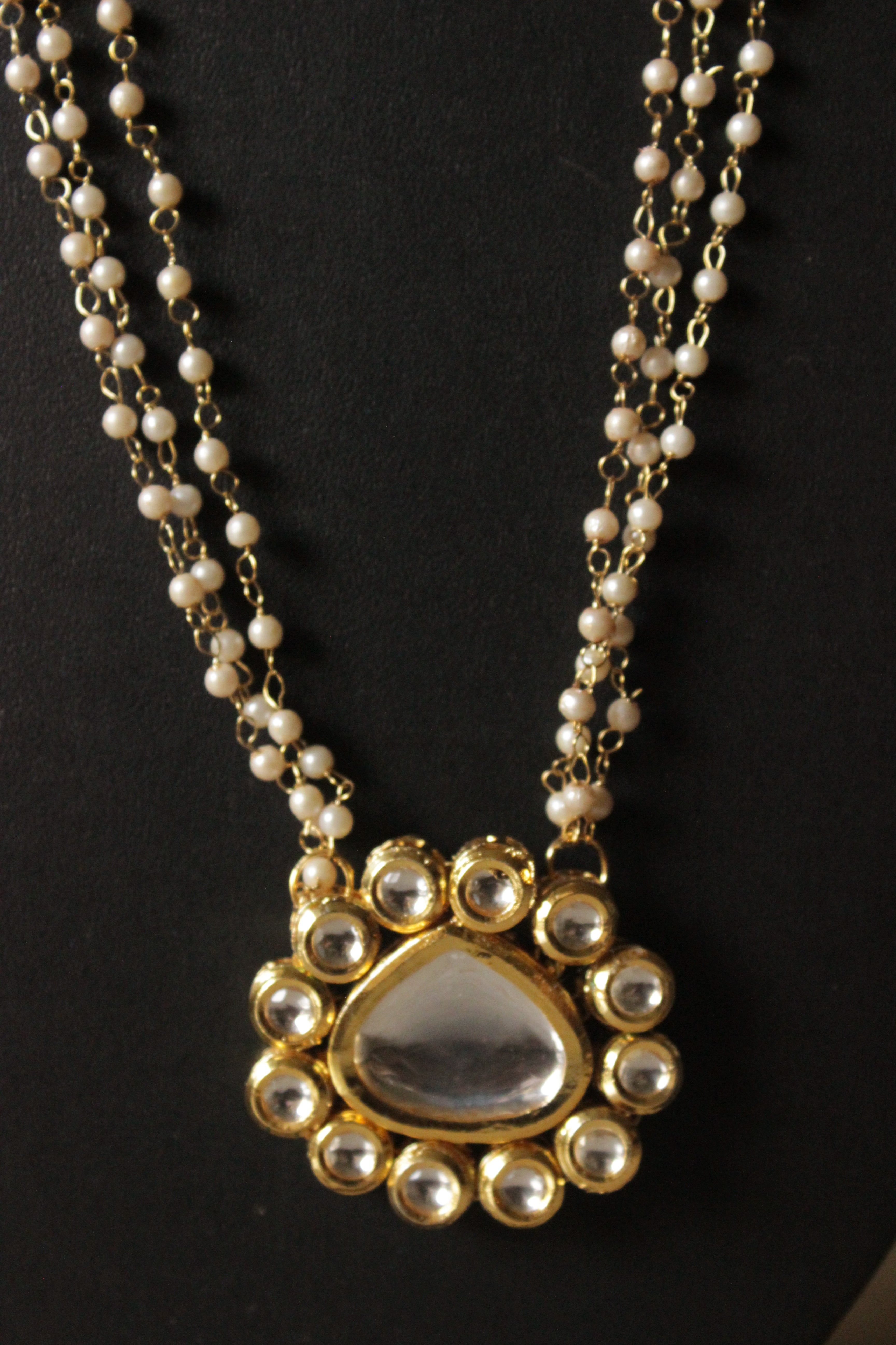 Kundan Stones Embellished Gold Toned White Beads Long Chain Necklace