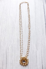 Kundan Stones Embellished Gold Toned White Beads Long Chain Necklace