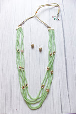 Load image into Gallery viewer, Multi-Layer Lime Green Glass Beads and Kundan Work Necklace Set
