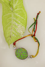 Load image into Gallery viewer, Fabric Hand Painted Flower Motifs and Kundan Work Rakhi
