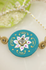 Load image into Gallery viewer, Fabric and Mirror Work Hand Painted Flower Motifs Rakhi
