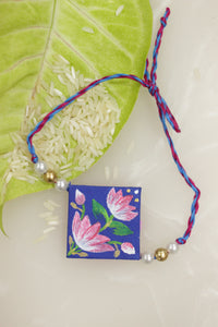 Violet Fabric Lotus Flowers Hand Painted Rakhi