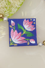 Load image into Gallery viewer, Violet Fabric Lotus Flowers Hand Painted Rakhi
