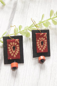 Black & Maroon Ajrakh Fabric Necklace Set with Adjustable Thread Closure Necklace Set