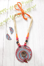 Load image into Gallery viewer, Indigo &amp; Maroon Ajrakh Fabric Necklace Set with Adjustable Thread Closure Necklace Set
