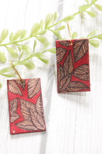 Red Leaves Block Printed Fabric Necklace Set with Adjustable Thread Closure Necklace Set