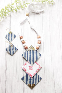 Indigo & White Block Printed Fabric Necklace Set with Adjustable Thread Closure Necklace Set