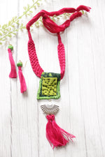 Load image into Gallery viewer, Hand Embroidered Shades of Green and Pink Dori Closure Necklace Set
