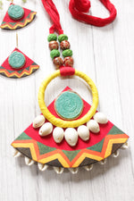 Load image into Gallery viewer, Vibrant Multi-Color Fabric Handcrafted and Hand Painted Shell Work Choker Necklace Set
