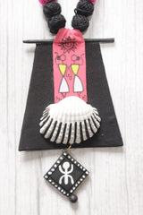 Black and Pink Tribal Hand Painted Fabric Choker Necklace Set