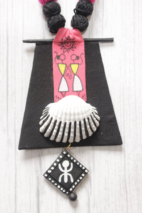 Black and Pink Tribal Hand Painted Fabric Choker Necklace Set