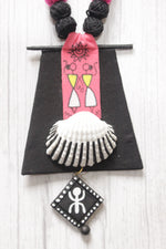 Load image into Gallery viewer, Black and Pink Tribal Hand Painted Fabric Choker Necklace Set
