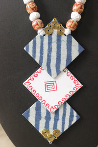Indigo & White Block Printed Fabric Necklace Set with Adjustable Thread Closure Necklace Set