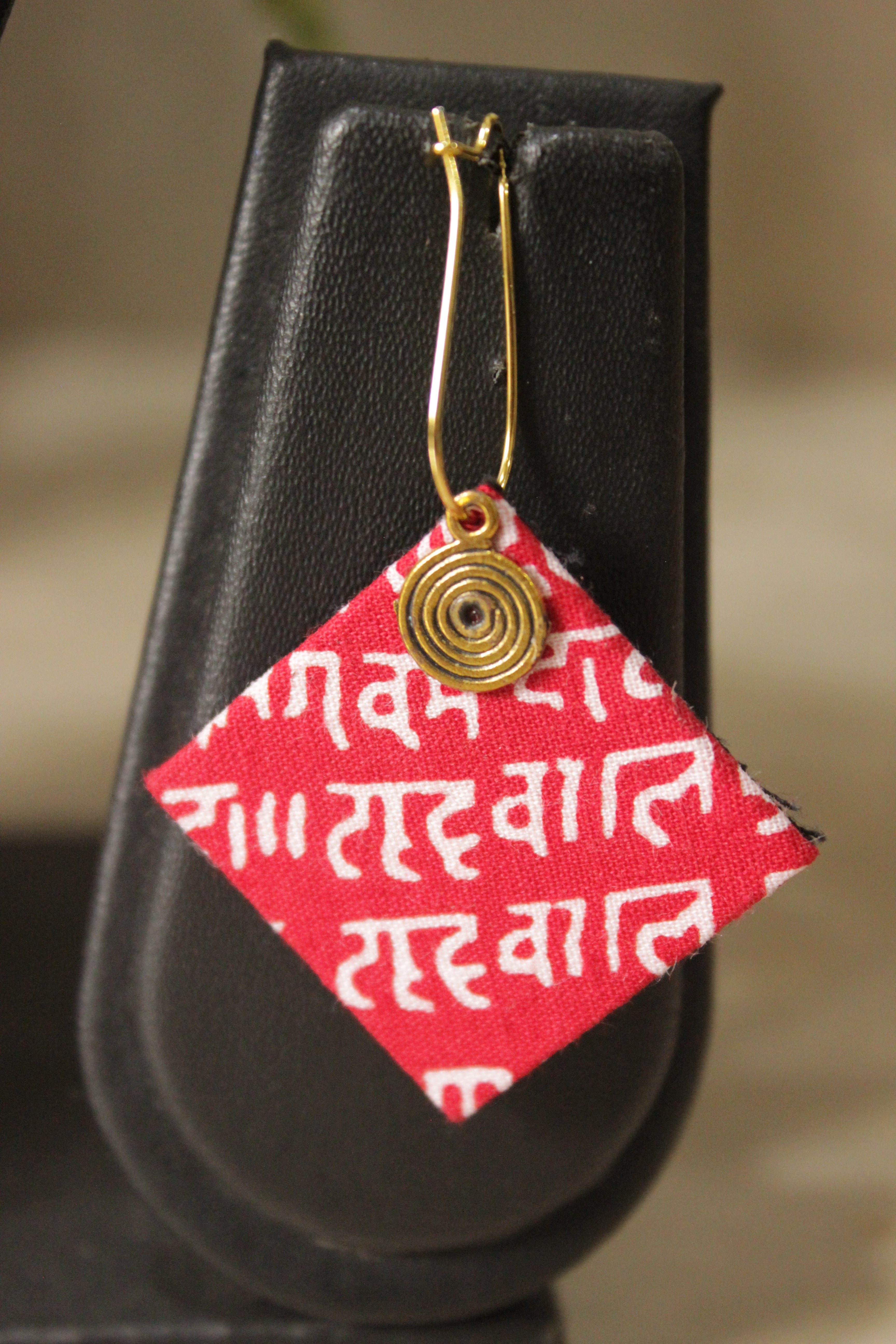 Mantra Printed 3 Layer Pendant Red & Yellow Fabric Necklace Set with Adjustable Thread Closure Necklace Set