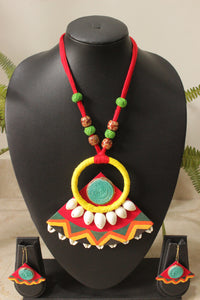 Vibrant Multi-Color Fabric Handcrafted and Hand Painted Shell Work Choker Necklace Set