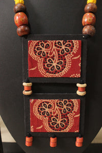 Black & Maroon Ajrakh Fabric Necklace Set with Adjustable Thread Closure Necklace Set