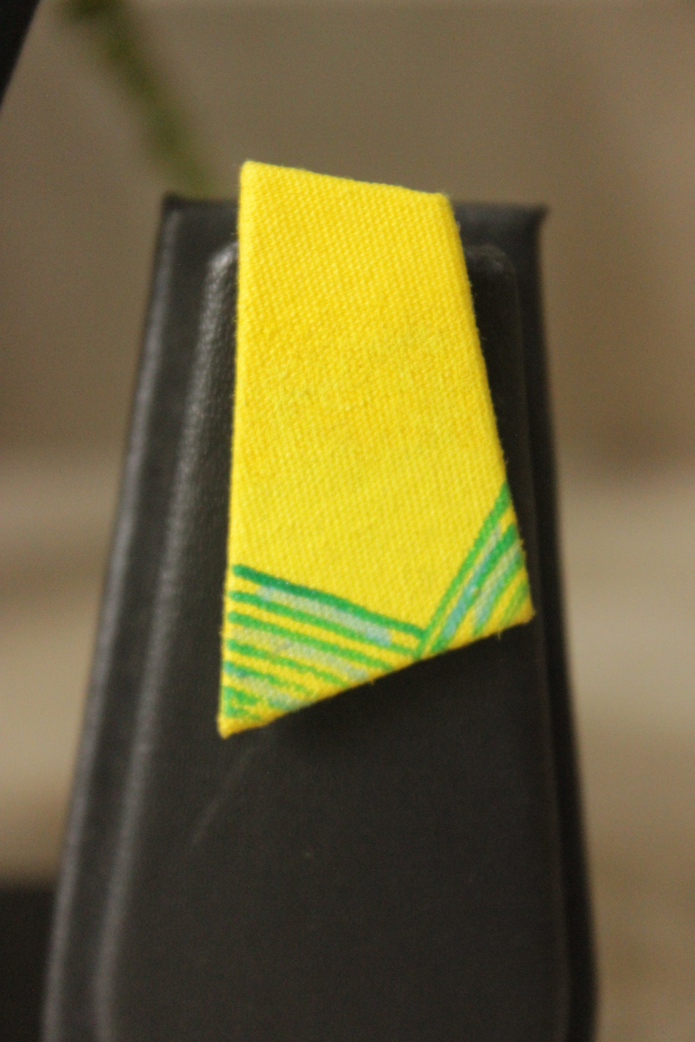 Vibrant Yellow and Green Hand Painted Fabric Choker Necklace Set with Adjustable Closure