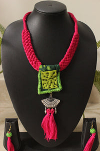 Hand Embroidered Shades of Green and Pink Dori Closure Necklace Set