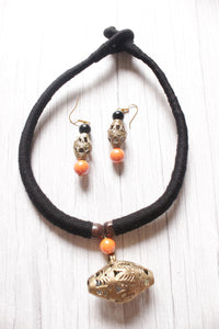 Hand Braided Dhokra Pendant Hasli Style Necklace Set