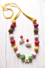 Load image into Gallery viewer, Multi-Color Hand Stitched Fabric Beads and Shell Work Fabric Necklace Set
