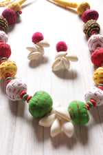 Load image into Gallery viewer, Multi-Color Hand Stitched Fabric Beads and Shell Work Fabric Necklace Set

