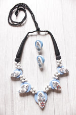 Load image into Gallery viewer, Sky Blue Flowers Hand Painted Terracotta Clay Choker Necklace Set with Adjustable Thread Closure
