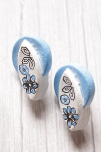 Sky Blue Flowers Hand Painted Terracotta Clay Choker Necklace Set with Adjustable Thread Closure