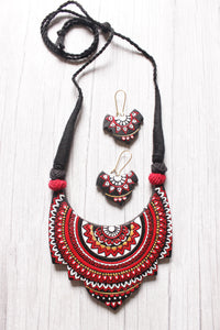Intricately Detailed Black and Red Handcrafted Terracotta Clay Necklace Set