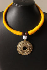 Load image into Gallery viewer, Yellow Hand Braided Dhokra Pendant Hasli Style Necklace Set
