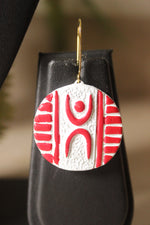 Load image into Gallery viewer, White &amp; Red Handcrafted Terracotta Clay Choker Neklace Set with Adjustable Thread Closure

