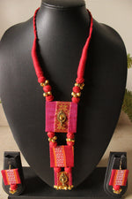 Load image into Gallery viewer, Fabric Handcrafted Ghungroo Embellished 3 Layer Pendant Choker Necklace Set with Adjustable Closure
