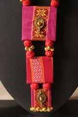 Fabric Handcrafted Ghungroo Embellished 3 Layer Pendant  Necklace Set with Adjustable Closure