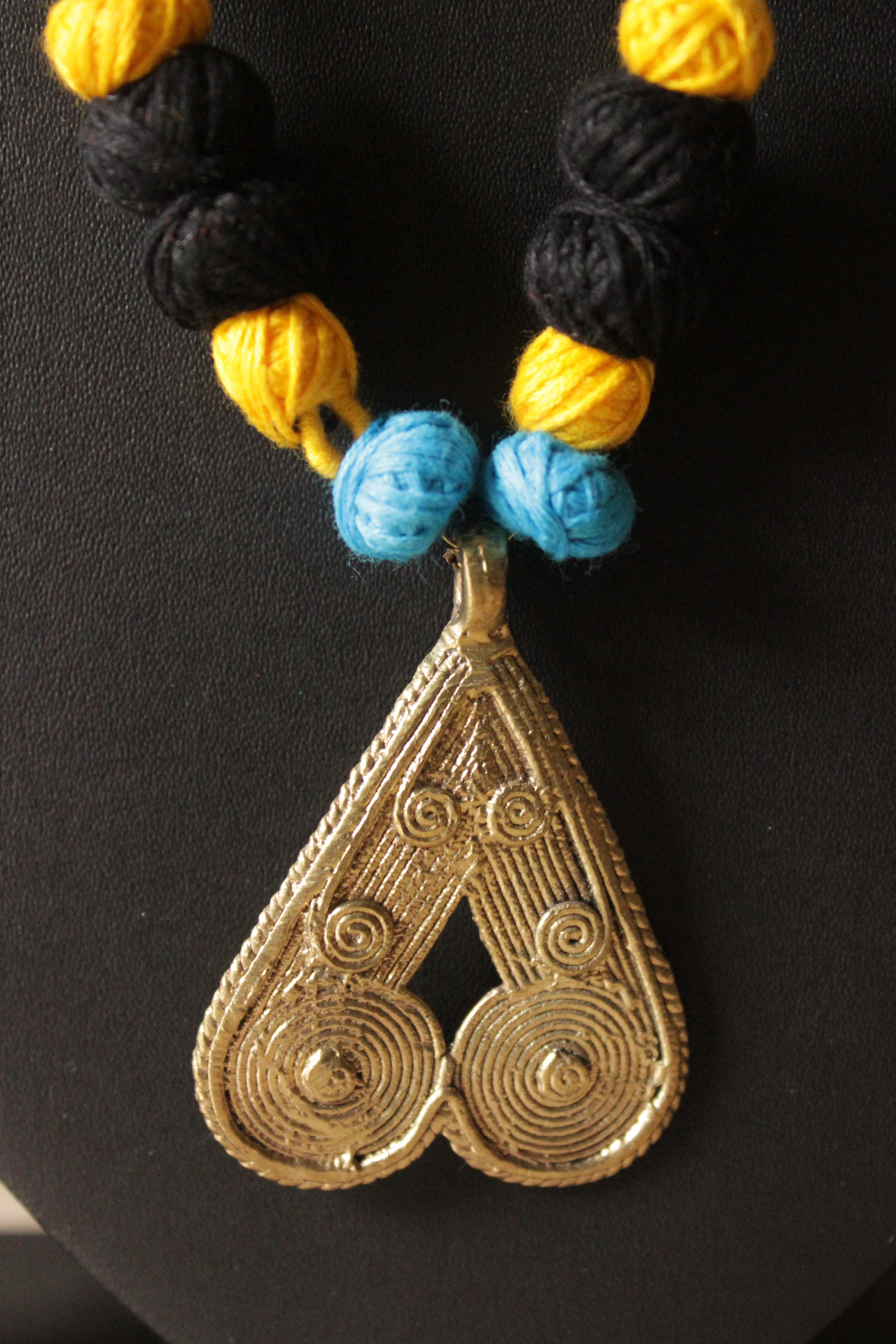 Fabric Beads Embellished Dhokra Pendant Handcrafted Necklace Set