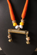 Load image into Gallery viewer, Orange Hand Braided Dhokra Pendant Adjustable Closure Necklace Set
