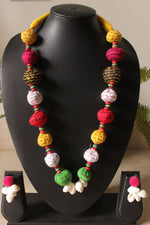 Load image into Gallery viewer, Multi-Color Hand Stitched Fabric Beads and Shell Work Fabric Necklace Set
