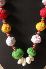 Load image into Gallery viewer, Multi-Color Hand Stitched Fabric Beads and Shell Work Fabric Necklace Set
