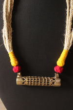 Load image into Gallery viewer, Off-White Hand Braided Dhokra Pendant Adjustable Closure Necklace Set

