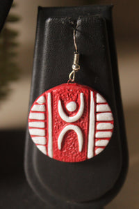 Red & White Handcrafted Terracotta Clay Choker Neklace Set with Adjustable Thread Closure